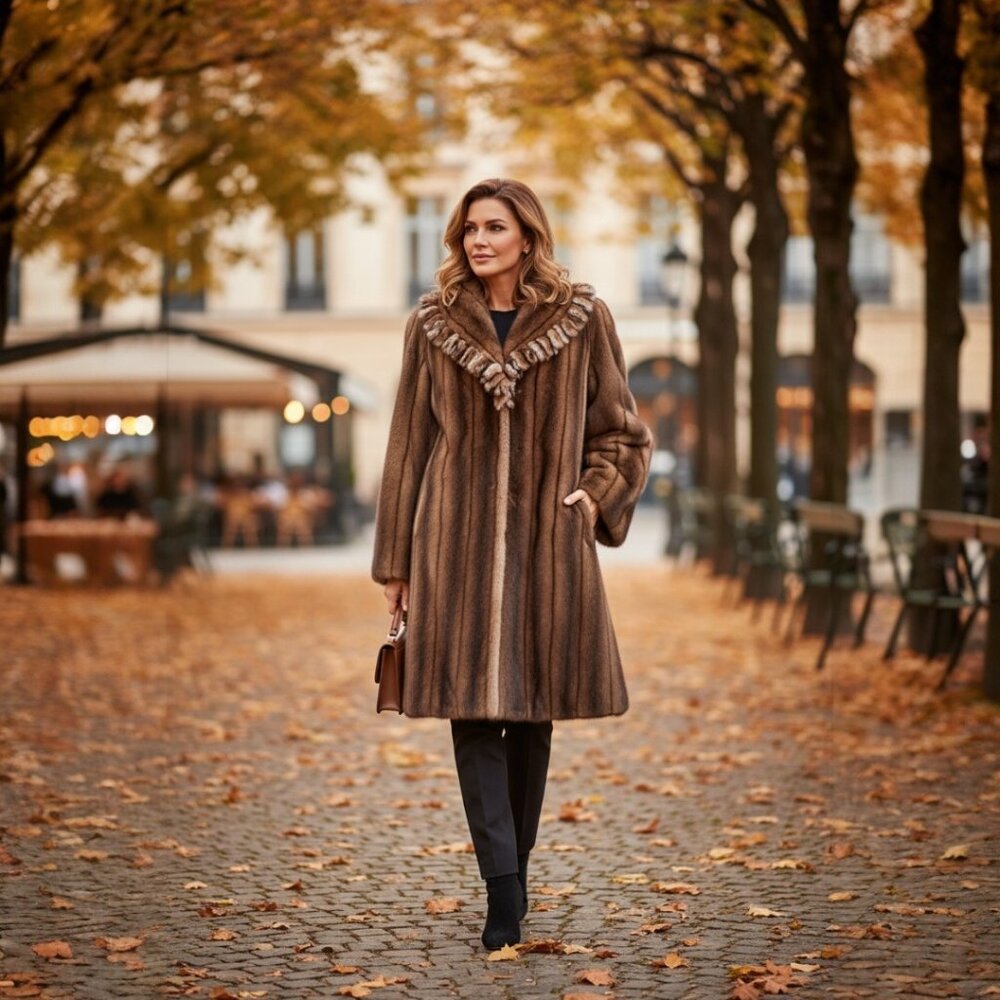Women's Faux Fur Designer C H Couture Helene Brown Faux Mink Fur Coat 12.R
